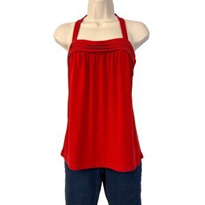 The Limited Pleated Front Chili Red Halter Top Flattering Loose Stretchy Fit